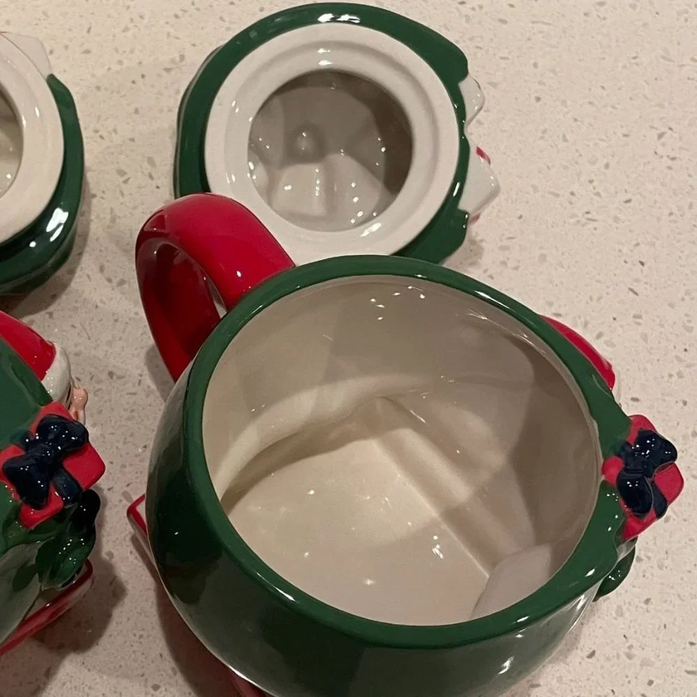 West Elm Figural Santa Claus Christmas Presents Lidded Holiday Mug 16 oz